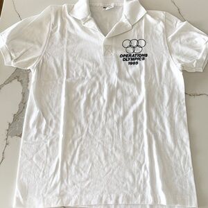 Vintage 1985 Olympics Operations Collared T-shirt White Size Medium